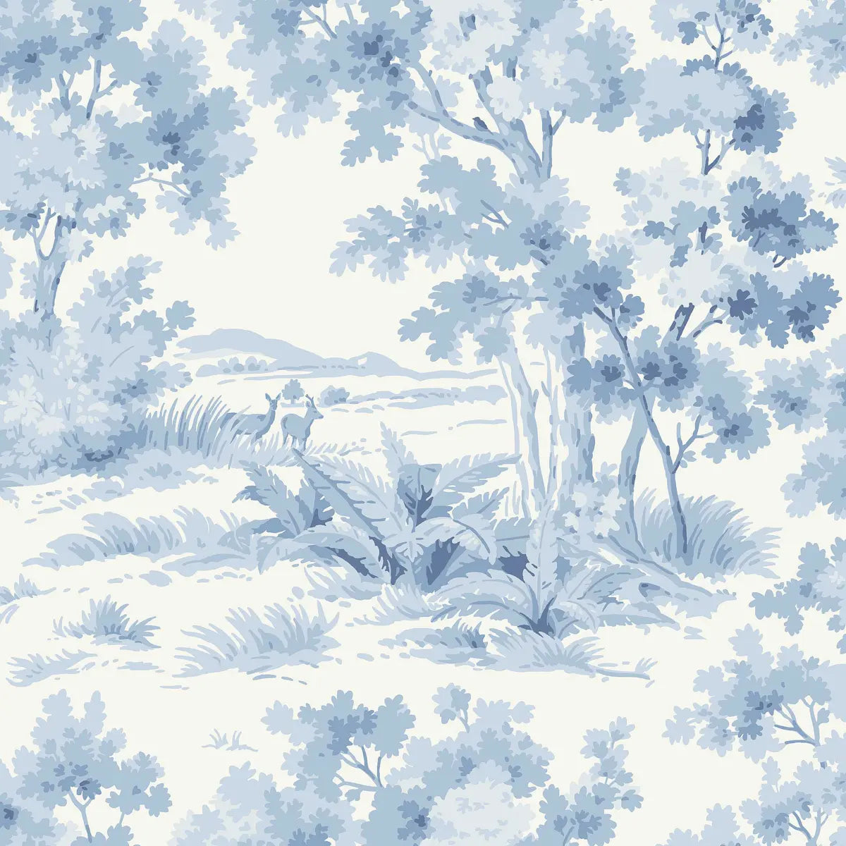 Countryside Morning - Blue And White - Schumacher 6142 Wallcovering