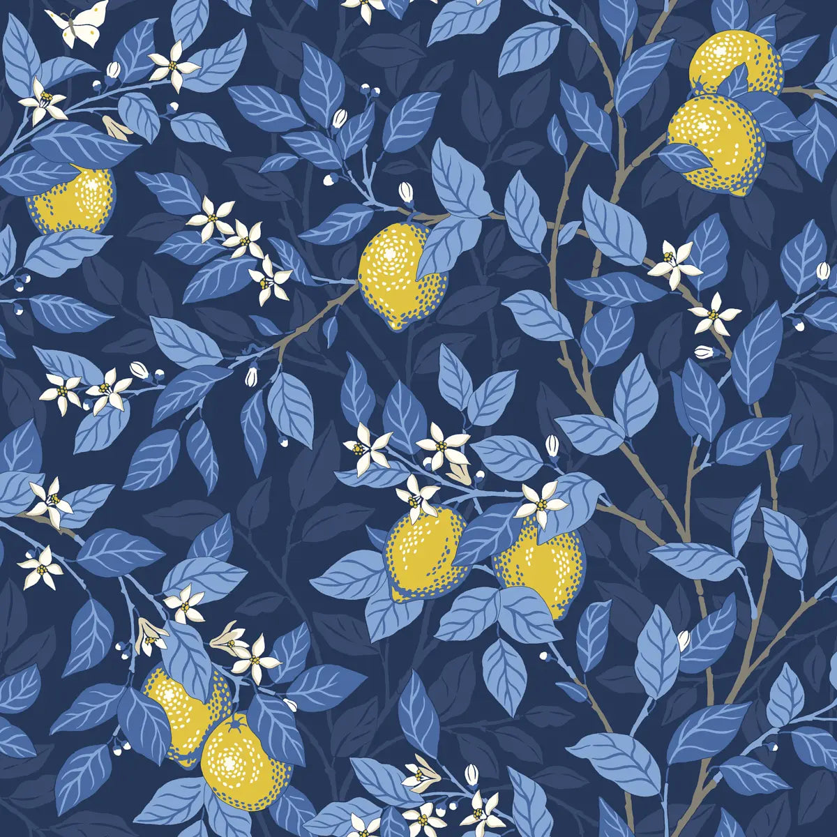 Citronträd - Midnight And Yellow - Schumacher 6151 Wallcovering - Schumacher Wallpaper