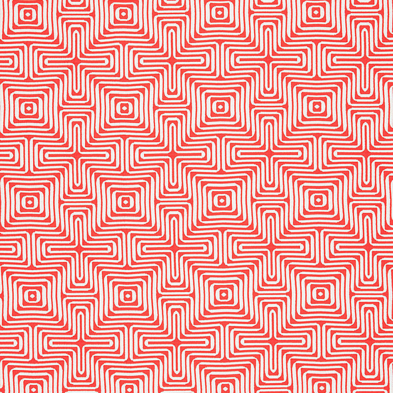 Amazing Maze Indoor/Outdoor - Coral - Schumacher 65324 Fabric - Schumacher Fabric