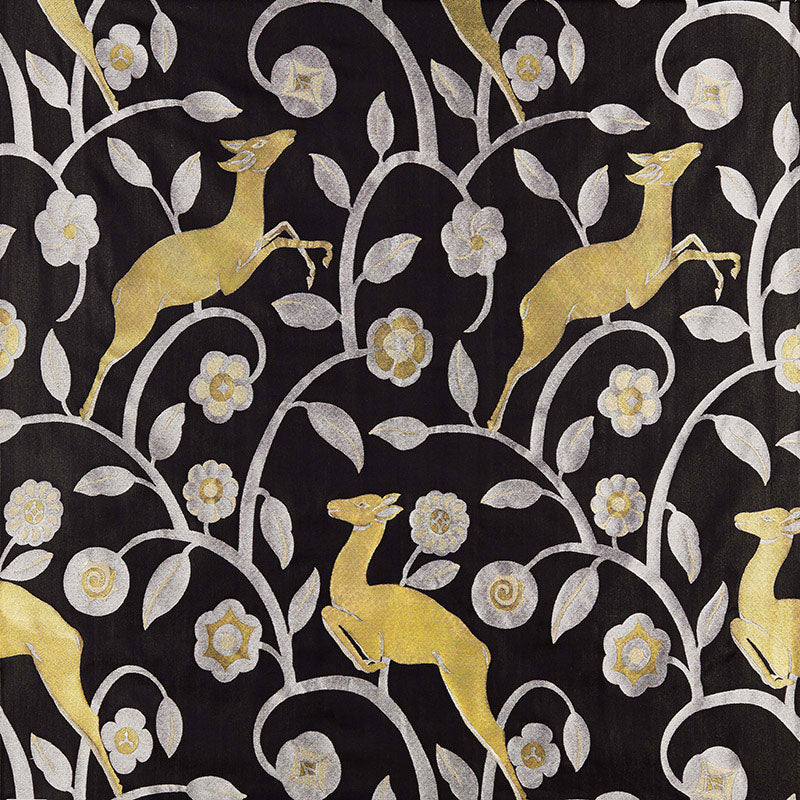 Les Gazelles Au Bois - Noir - Schumacher 68910 -Fabric - Schumacher Fabric
