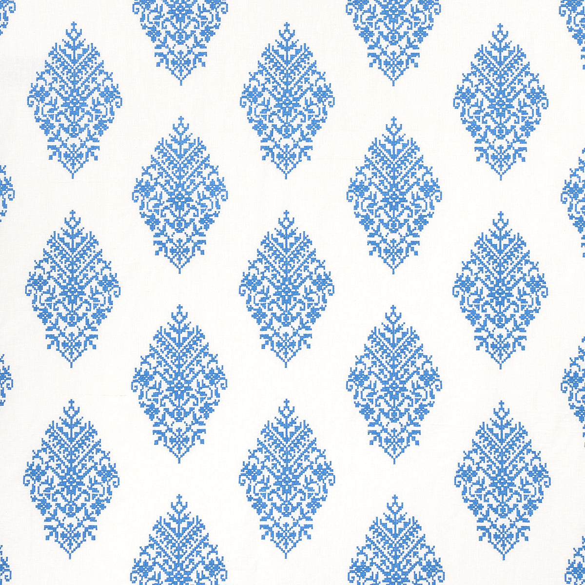 ZINDA-EMBROIDERY-BLUE-ON-IVORY-SCHUMACHER-70225 - Schumacher Fabric