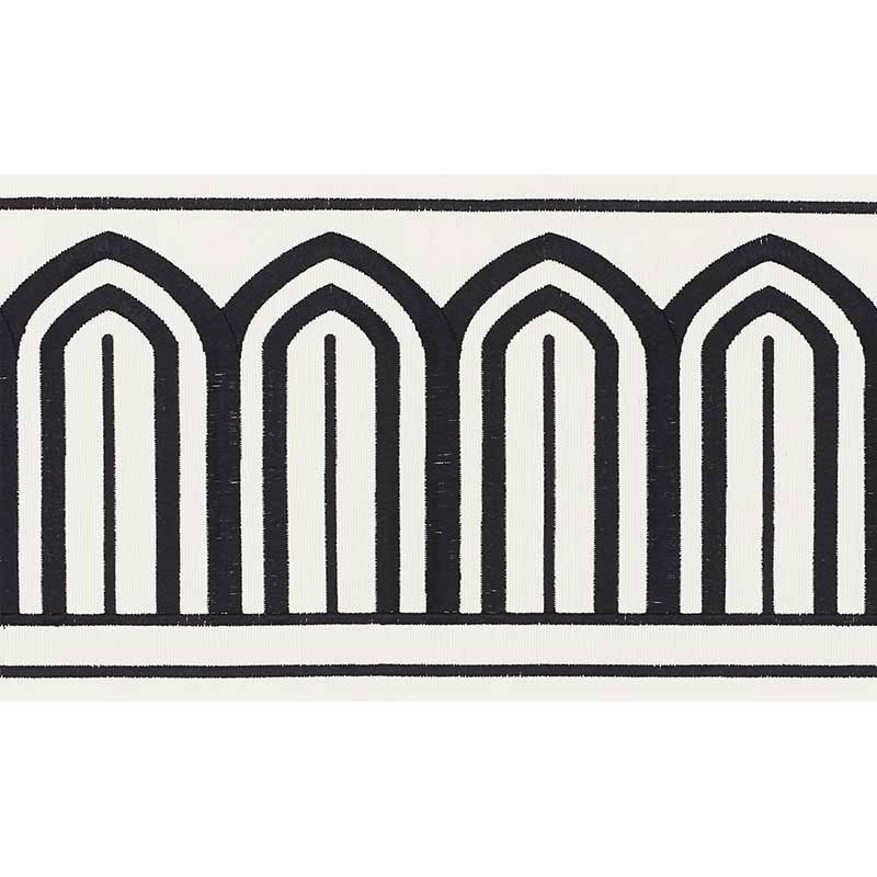 ARCHES-EMBROIDERED-TAPE-WIDE-BLACK-ON-WHITE-SCHUMACHER-70770 - Schumacher Recortar