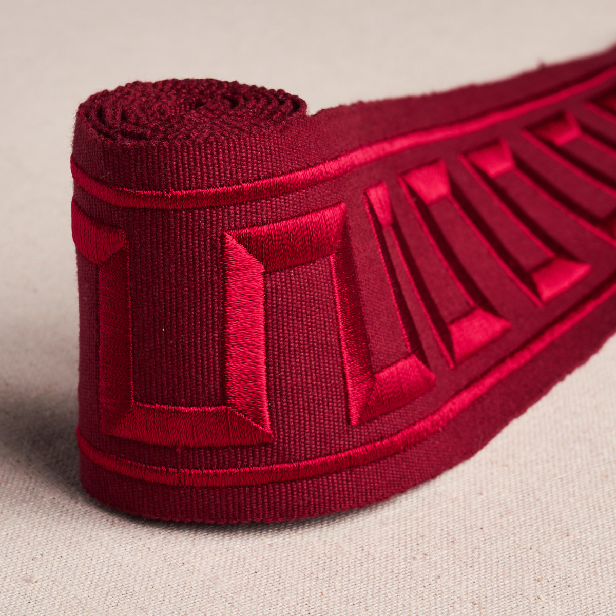 GREEK-KEY-EMBROIDERED-TAPE-BURGUNDY-SCHUMACHER-70805 - Schumacher Trim