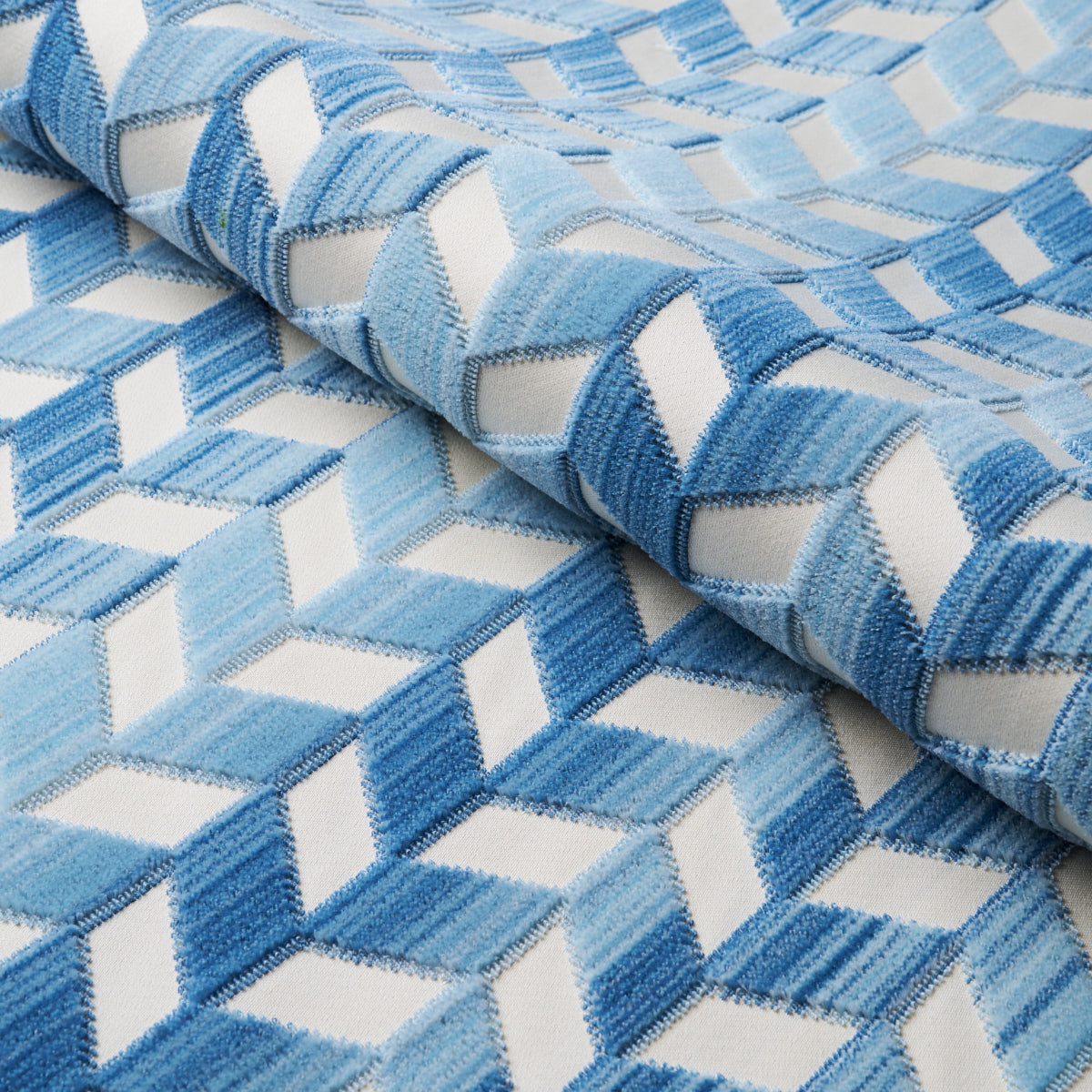 Chevron Strié Velvet - Porcelain - Schumacher 72815 Fabric - Schumacher Fabric
