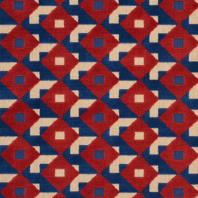 Dazzle Ship Velvet - Blue & Red - Schumacher 77241 Fabric - Schumacher Fabric