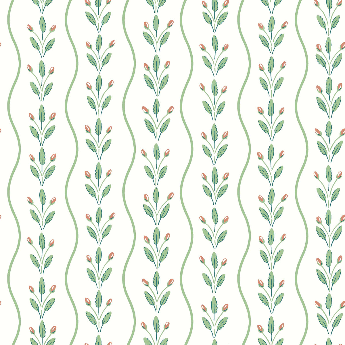Flower Buds - Green - Schumacher 7778 Wallpaper