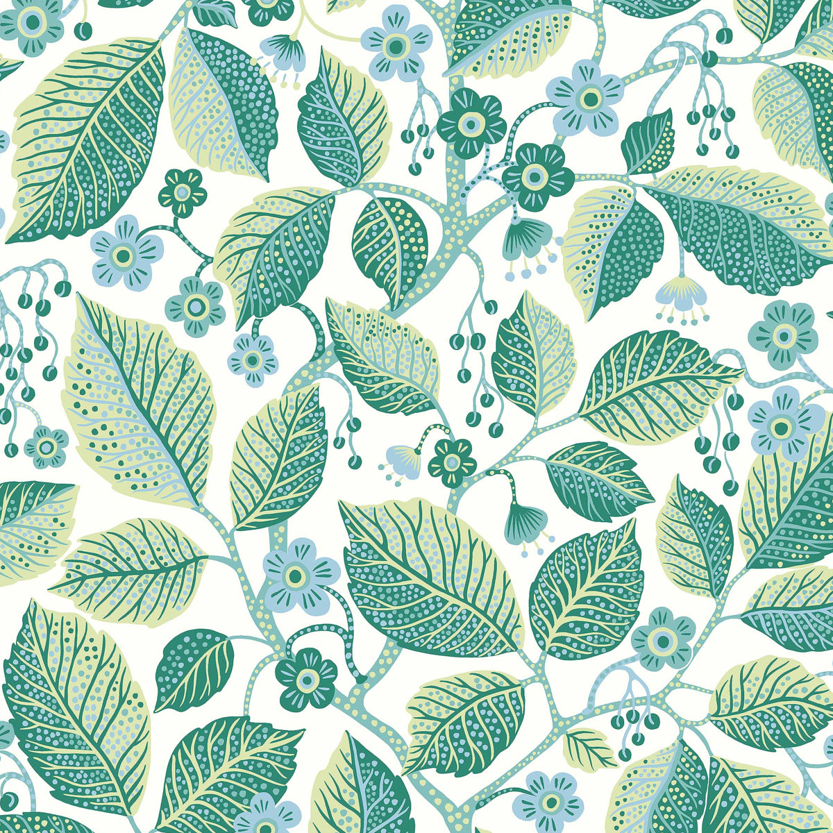 Elm Tree - Blue And Green - Schumacher 7784 Wallpaper