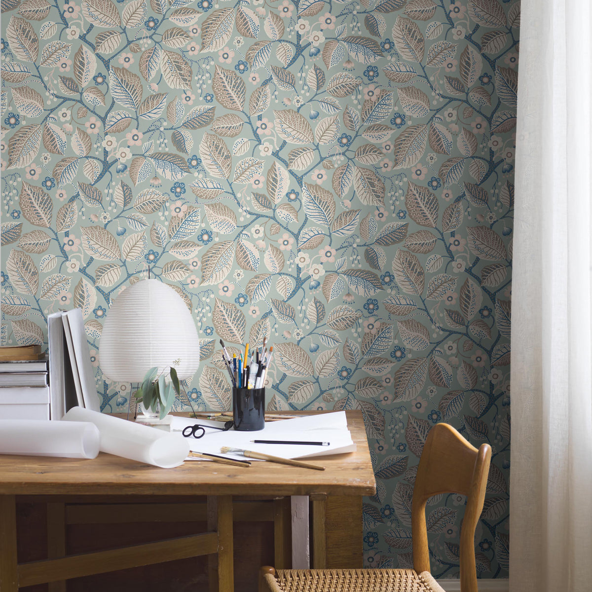 Elm Tree - Blue And Pink - Schumacher 7785 Wallpaper - Schumacher Wallpaper
