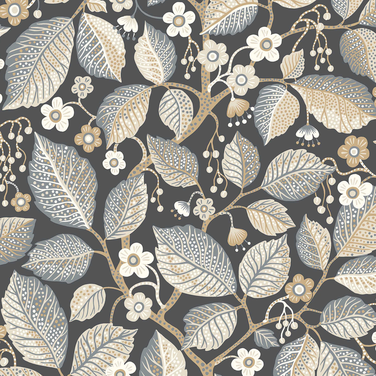 Elm Tree - Charcoal And Neutral - Schumacher 7786 Wallpaper - Schumacher Wallpaper