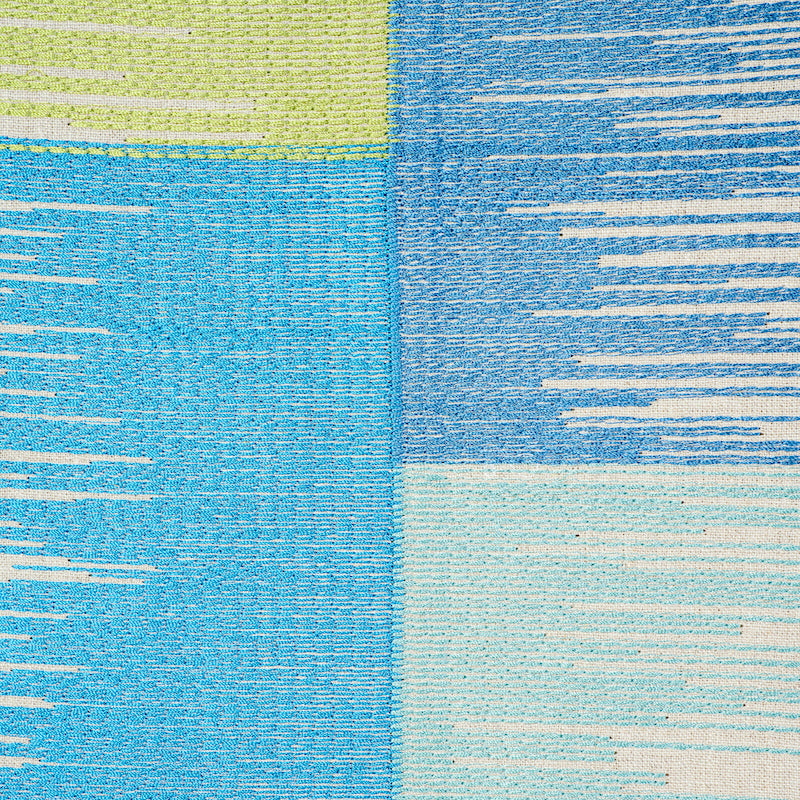 SUNBURST-STRIPE-EMBROIDERY-BLUE-LIME-SCHUMACHER-78401 - Schumacher Fabric