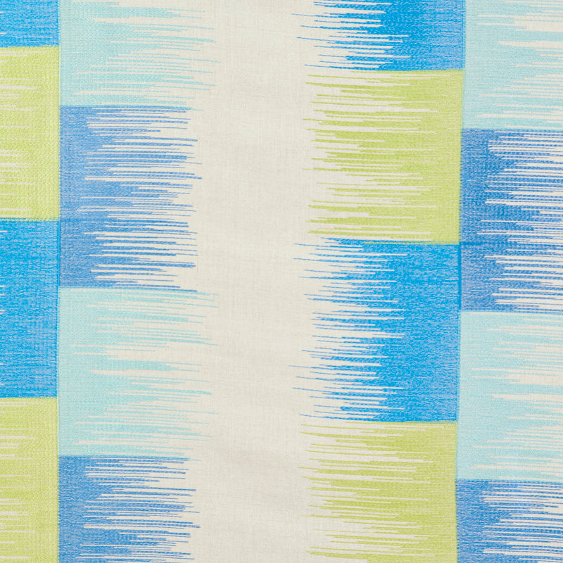 SUNBURST-STRIPE-EMBROIDERY-BLUE-LIME-SCHUMACHER-78401 - Schumacher Fabric