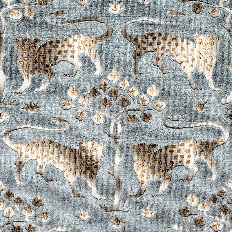 Woodland Leopard Velvet - Mineral - Schumacher 80080 Fabric - Schumacher Fabric