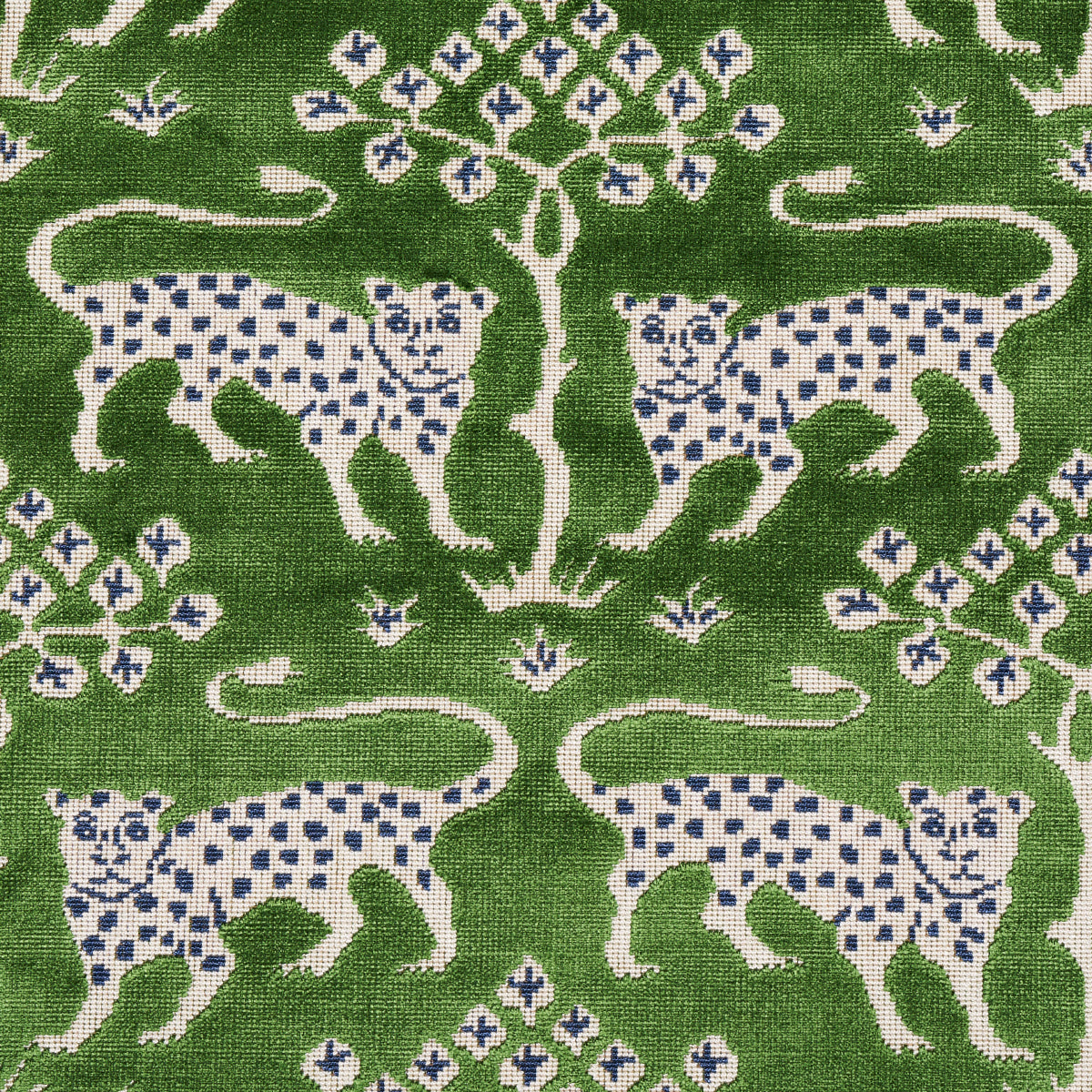 Woodland Leopard Velvet - Emerald - Schumacher 80084 Fabric - Schumacher Fabric
