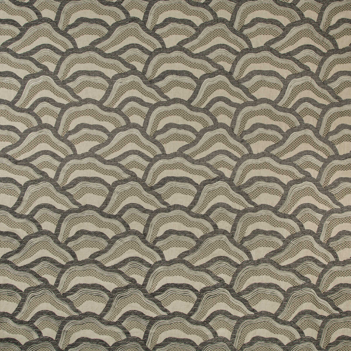Les Rizieres Emb - Silver/Charcoal - BRUNSCHWIG & FILS Fabric