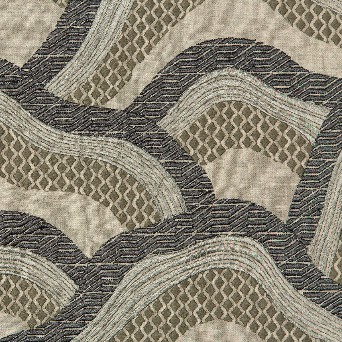 Les Rizieres Emb - Silver/Charcoal - BRUNSCHWIG & FILS Fabric