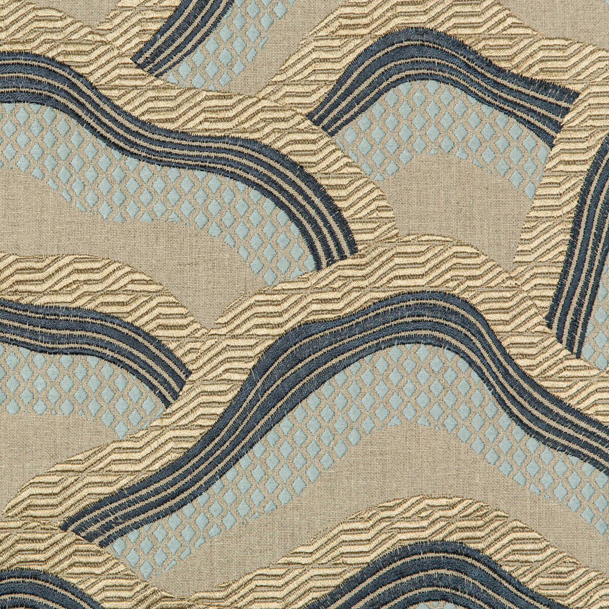 Les Rizieres Emb - Blue/Aqua - BRUNSCHWIG & FILS Fabric