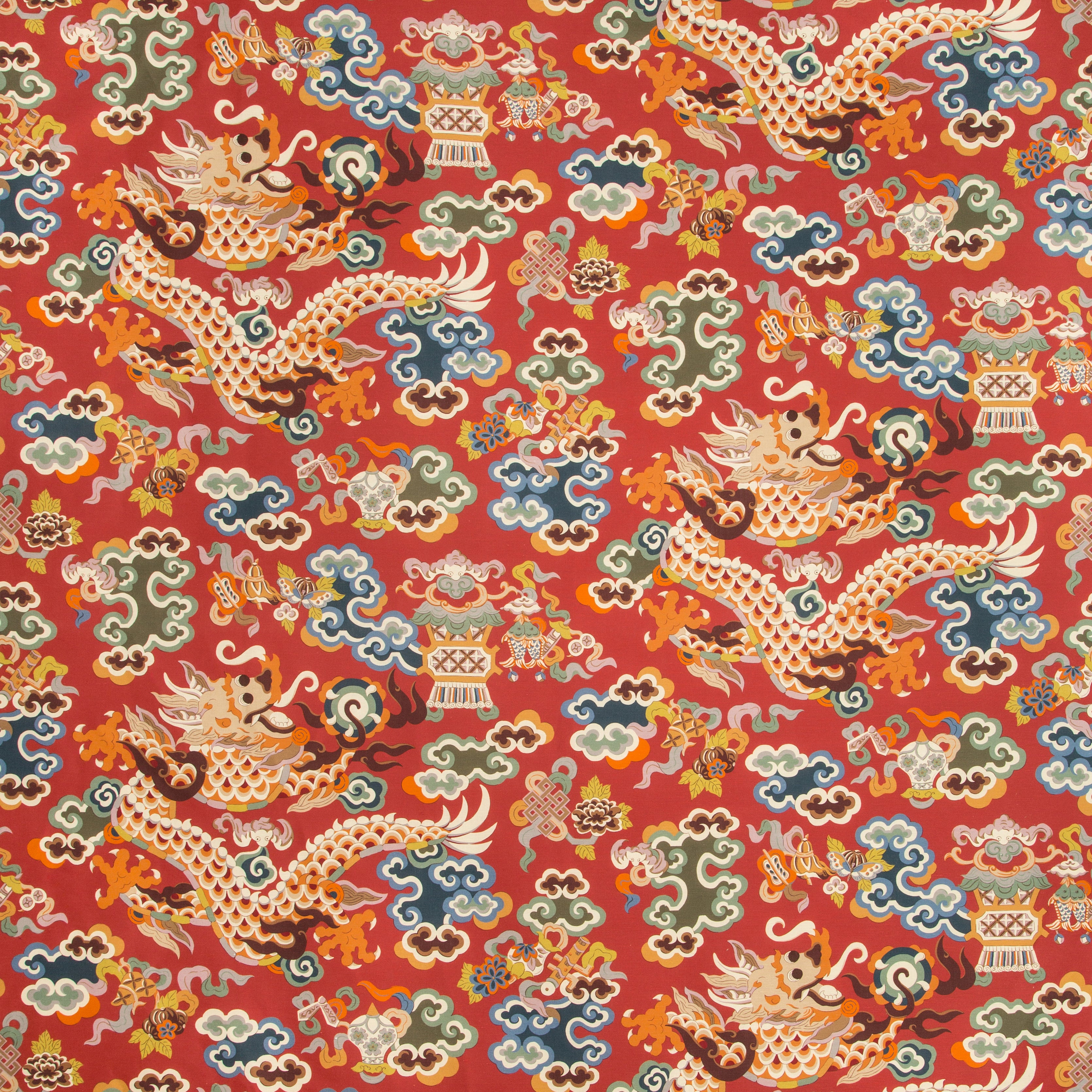 Ming Dragon Print - Claret - Brunschwig & Fils Fabric