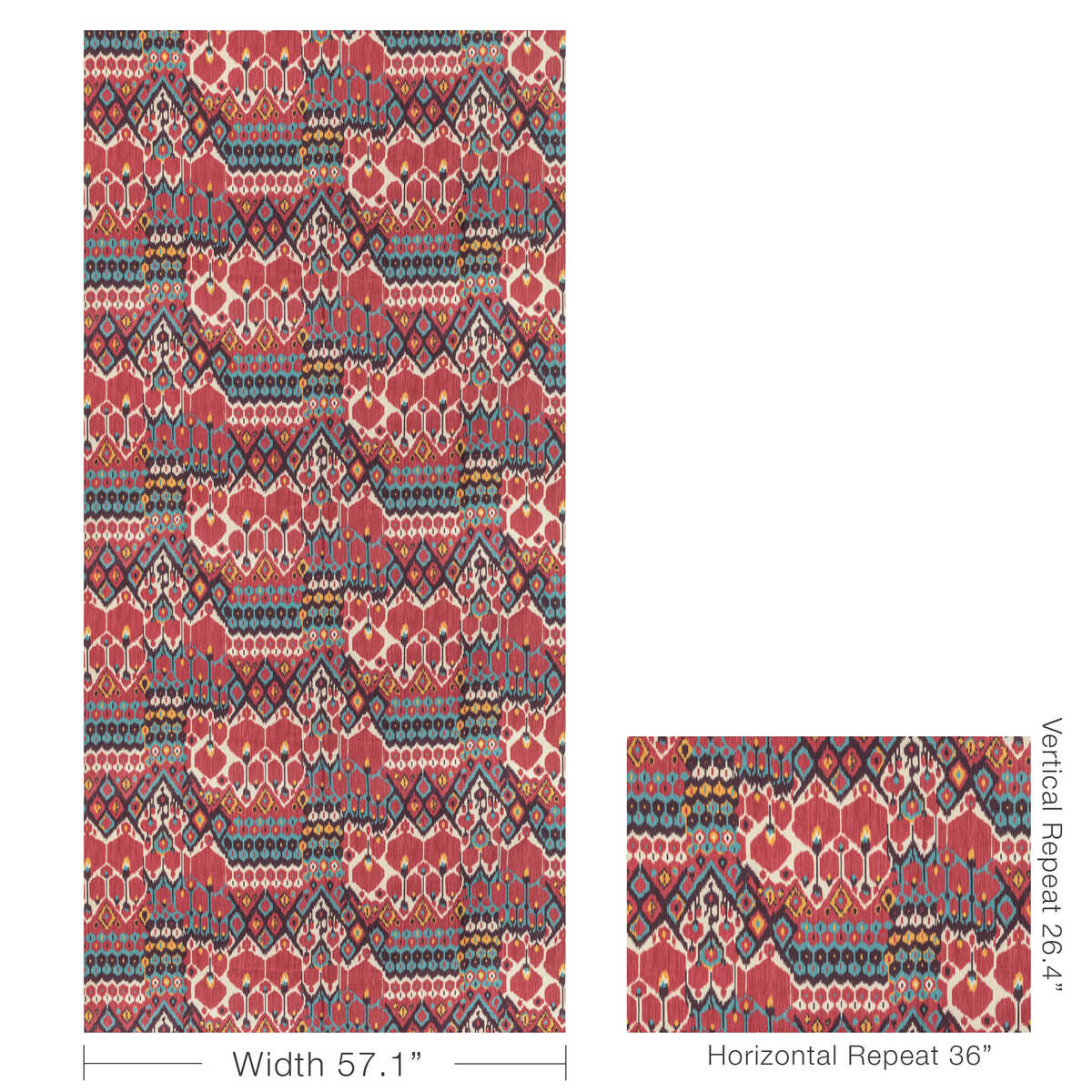 Bonnieux Print - Berry/Aqua - BRUNSCHWIG & FILS Fabric