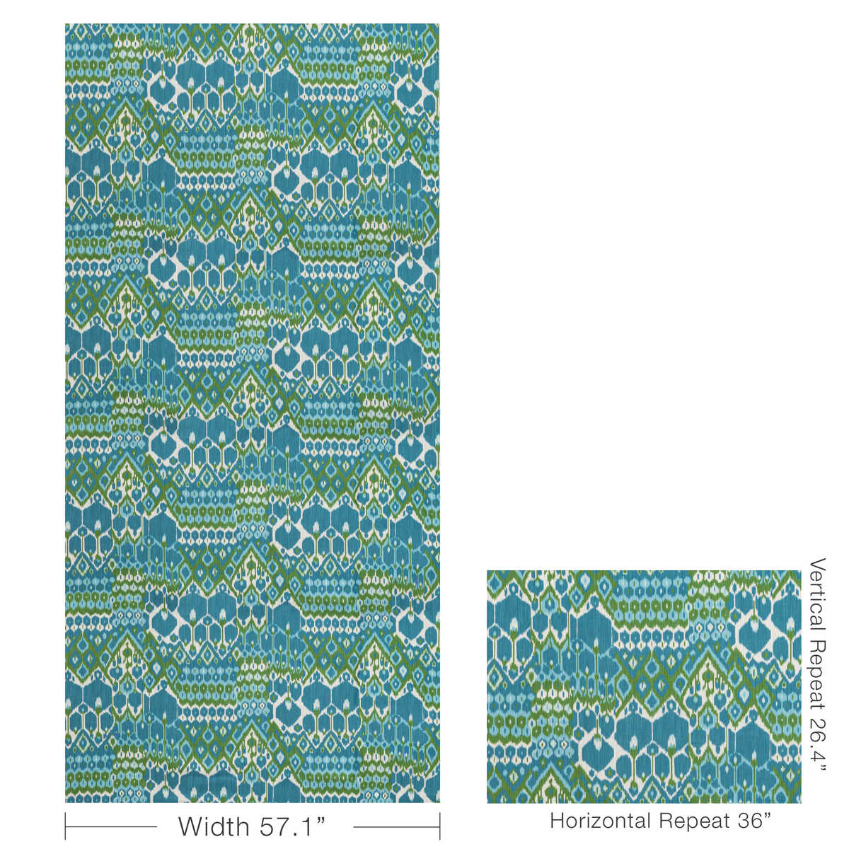 Bonnieux Print - Aqua/Leaf - BRUNSCHWIG & FILS Fabric