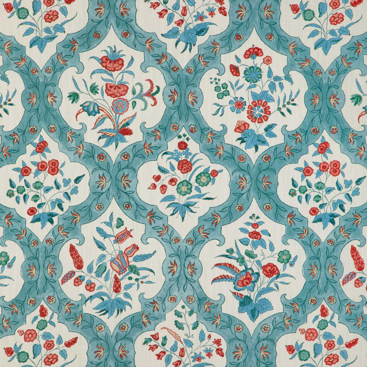 Ventoux Print - Teal/Rose - BRUNSCHWIG & FILS Fabric