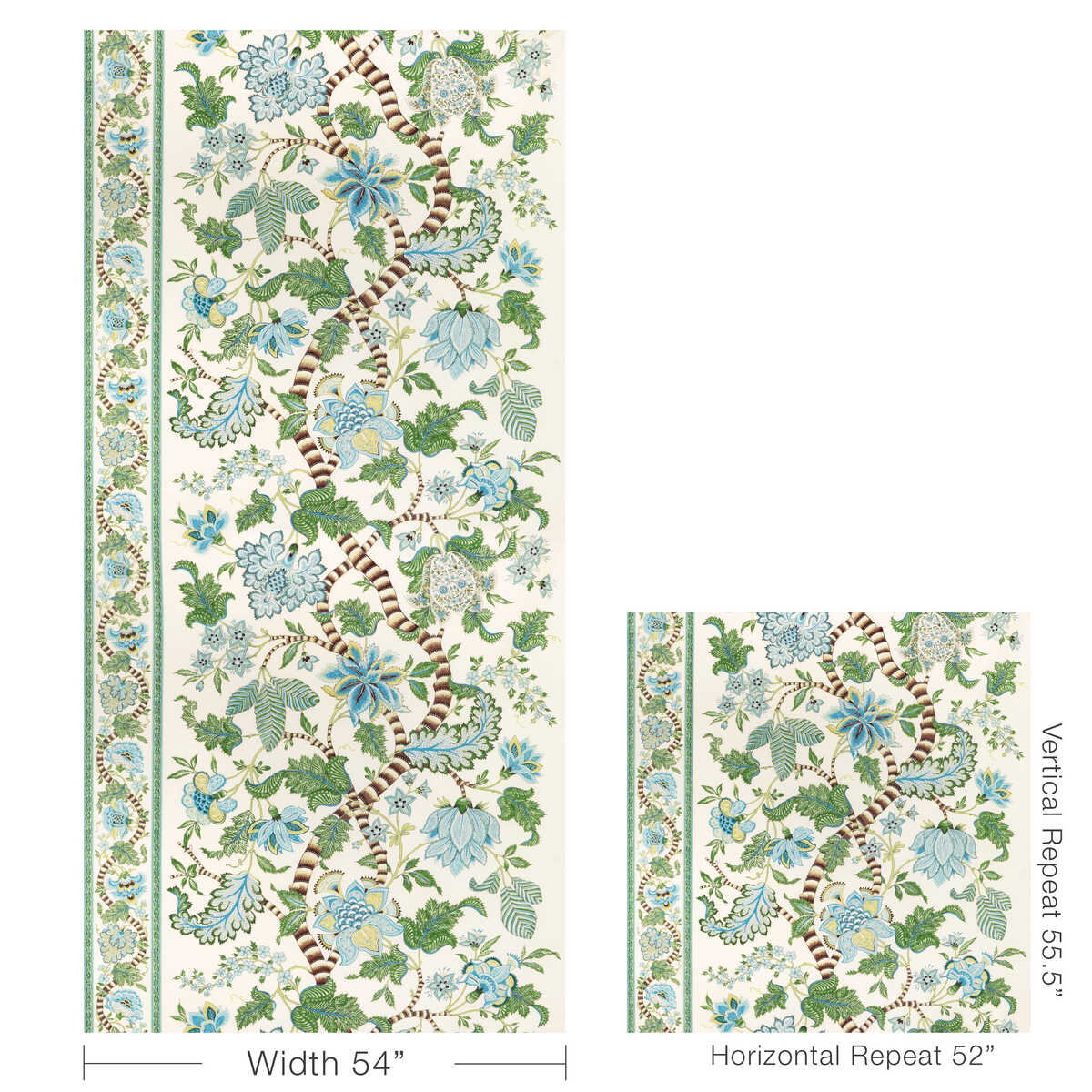 Cadenet Print - Aqua/Leaf - BRUNSCHWIG & FILS Fabric