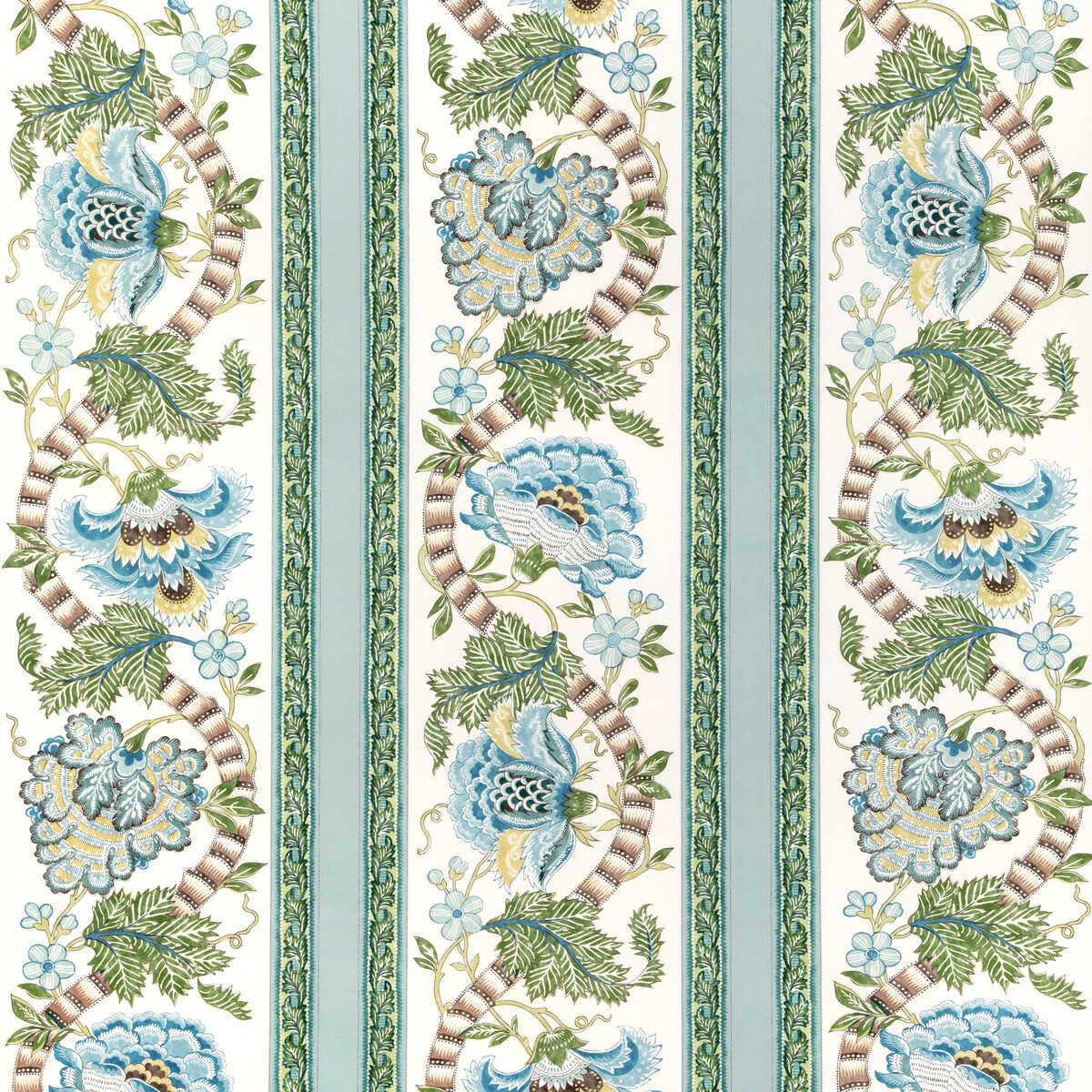 Lauris Print - Aqua/Leaf - BRUNSCHWIG & FILS Fabric