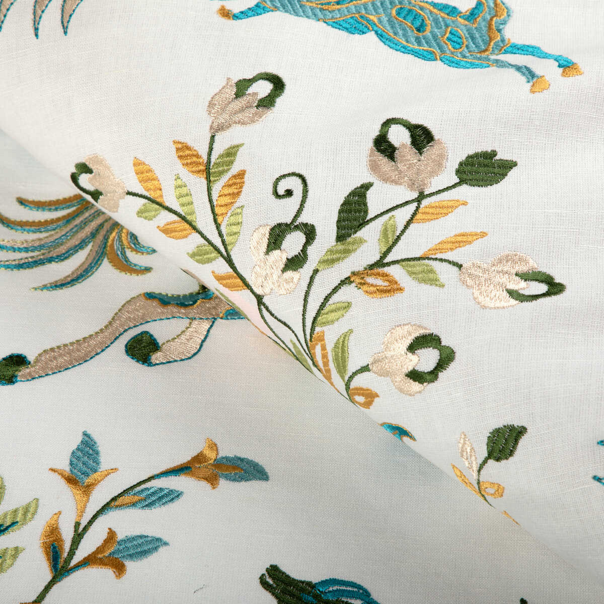Nayan Emb - Aqua/Leaf - BRUNSCHWIG & FILS Fabric