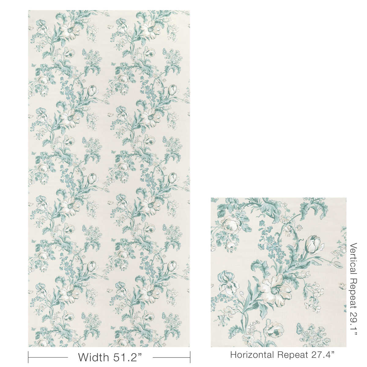 Maintenon Print - Aqua - BRUNSCHWIG & FILS Fabric