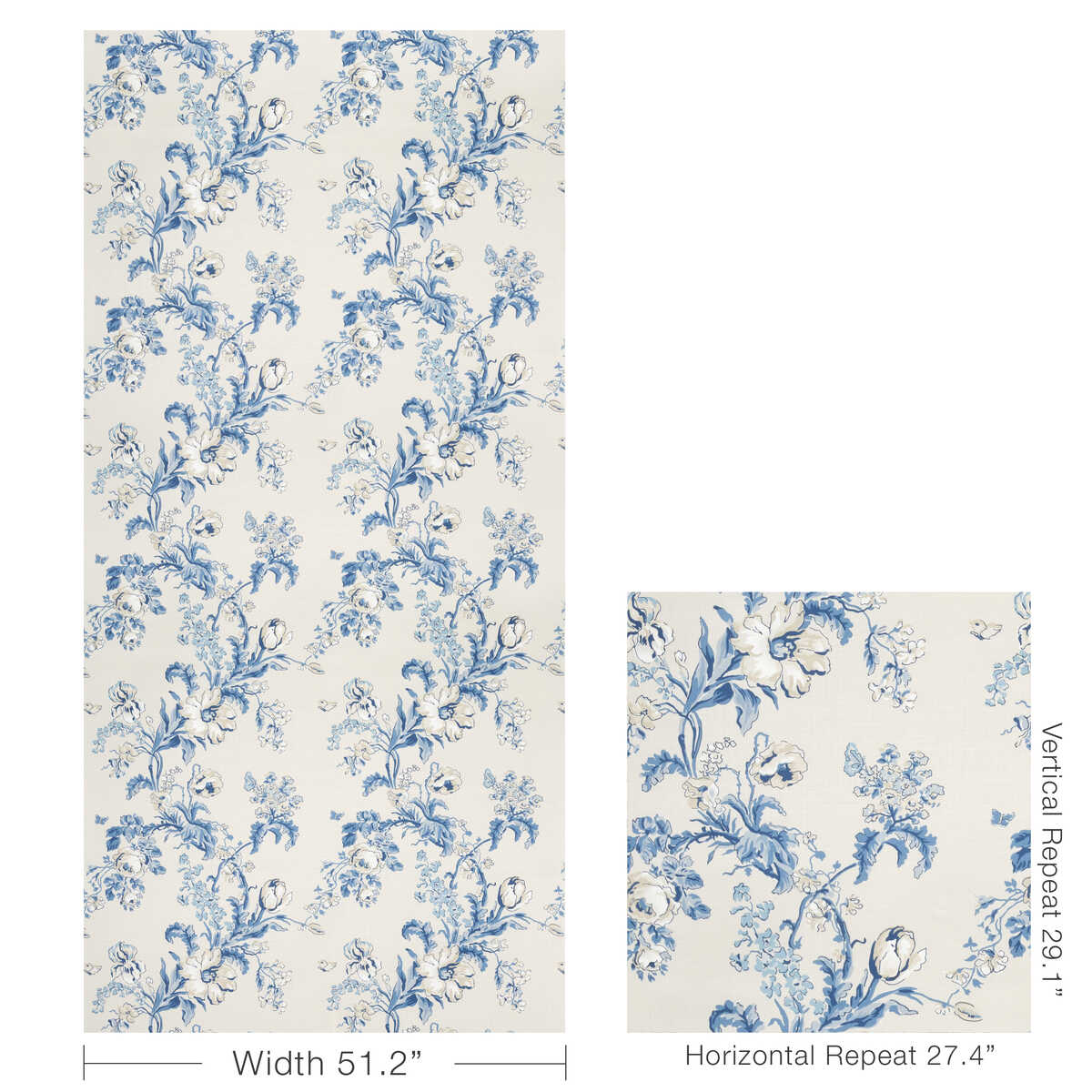 Maintenon Print - Blue - BRUNSCHWIG & FILS Fabric