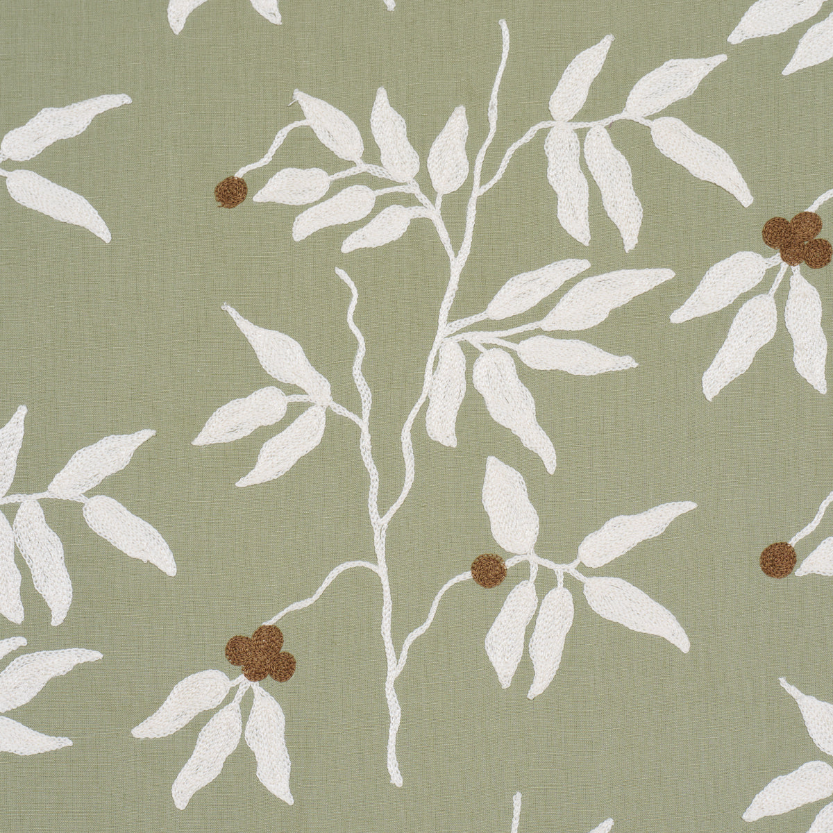 Lilla Embroidery - Olive - Schumacher 80433 Fabric - Schumacher Fabric