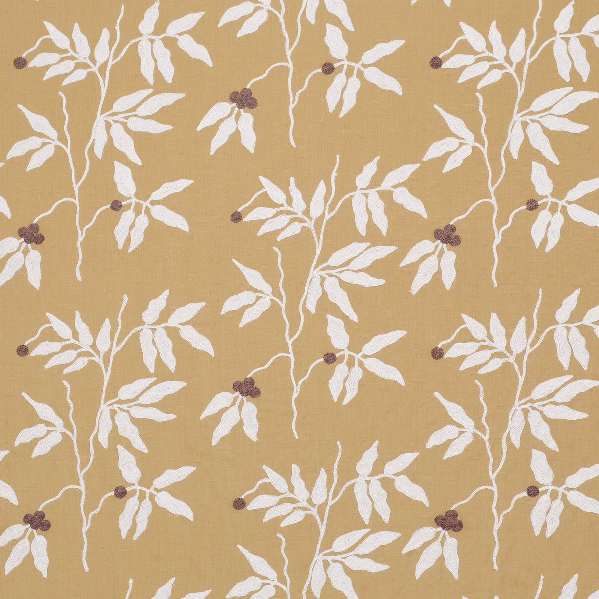 Lilla Embroidery - Ochre - Schumacher 80434 Fabric - Schumacher Fabric