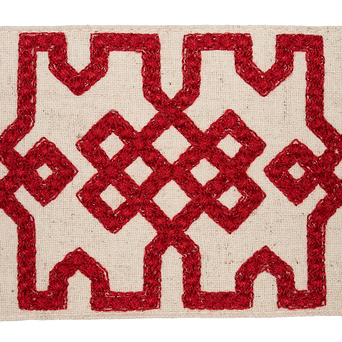 KNOTTED-TRELLIS-TAPE-CRIMSON-ON-UNBLEACHED-SCHUMACHER-80881 - Schumacher Trim
