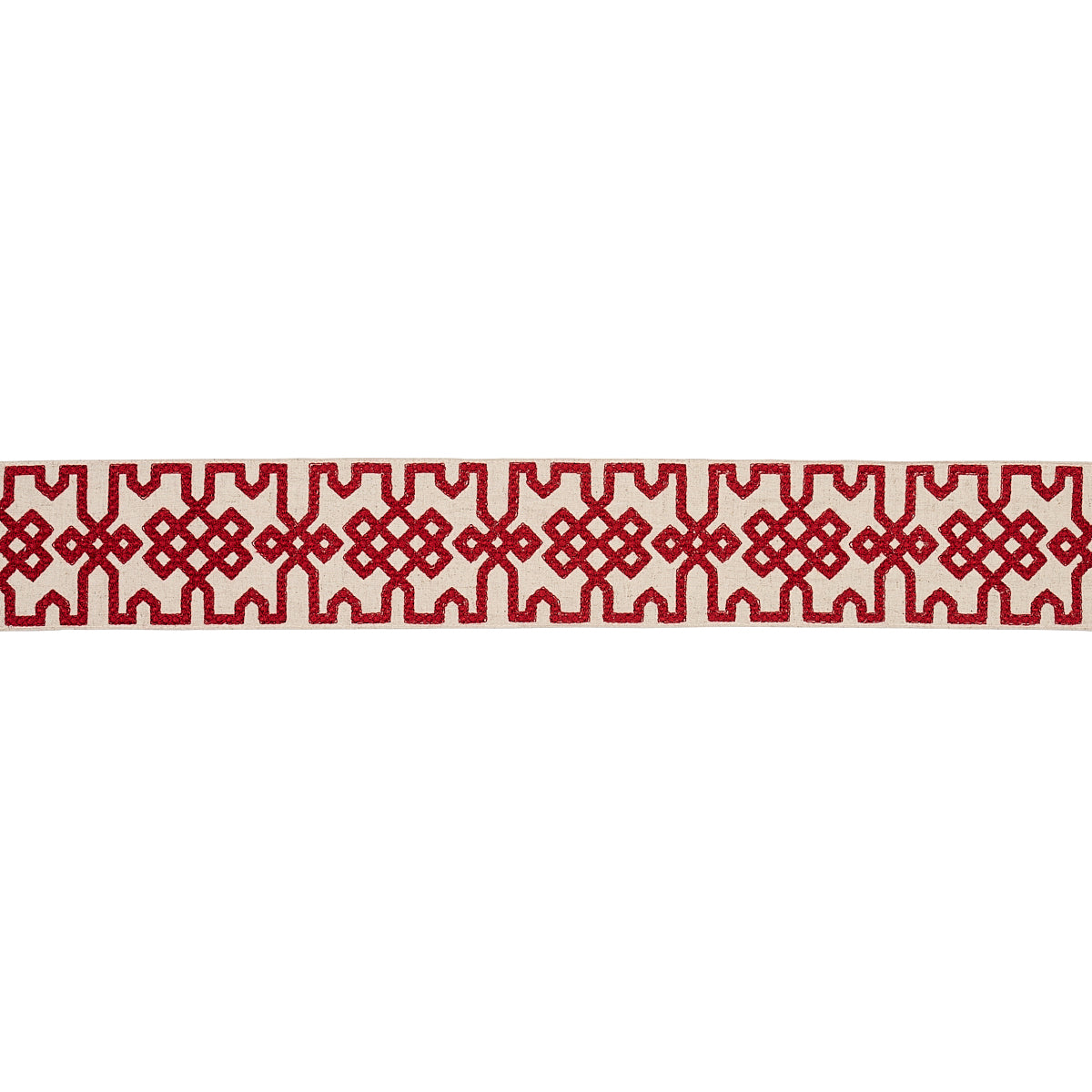 KNOTTED-TRELLIS-TAPE-CRIMSON-ON-UNBLEACHED-SCHUMACHER-80881 - Schumacher Trim