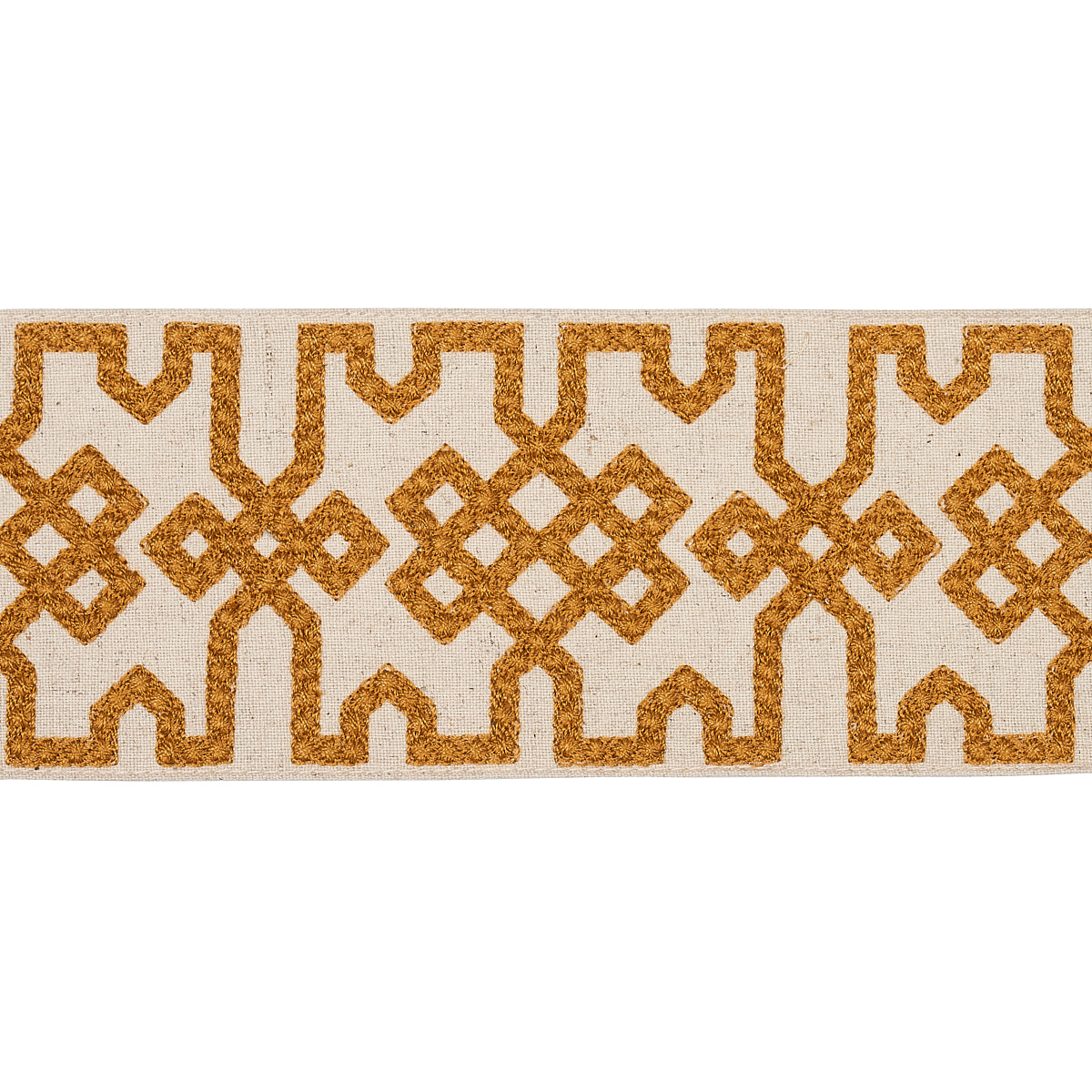 KNOTTED-TRELLIS-TAPE-OCHER-ON-UNBLEACHED-SCHUMACHER-80882 - Schumacher Trim