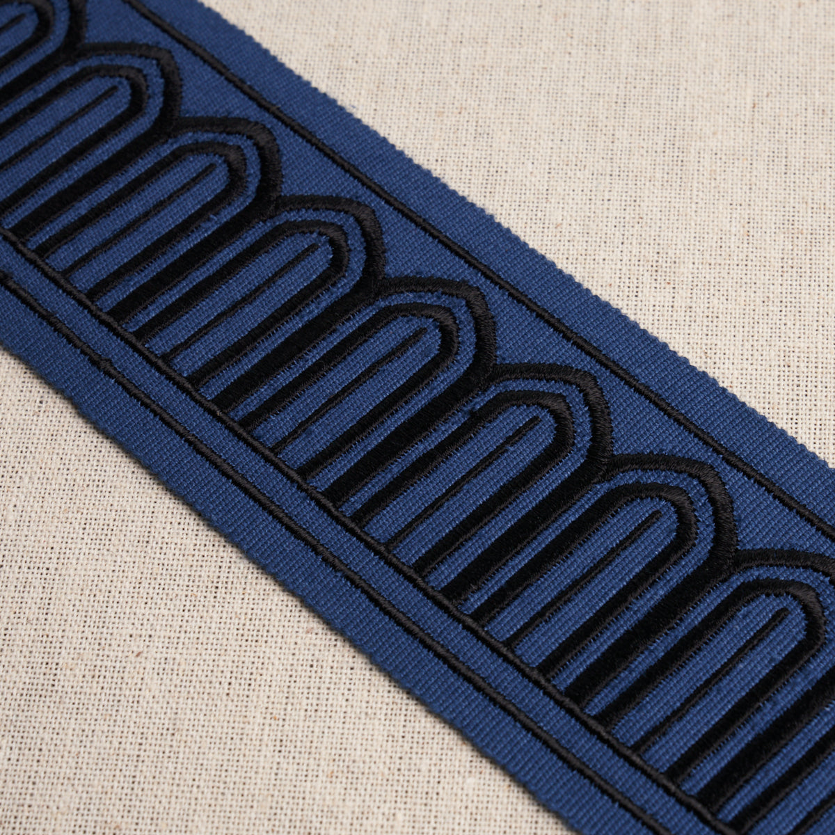 ARCHES-EMBROIDERED-TAPE-MEDIUM-BLACK-ON-NAVY-SCHUMACHER-81150 - Schumacher Trim