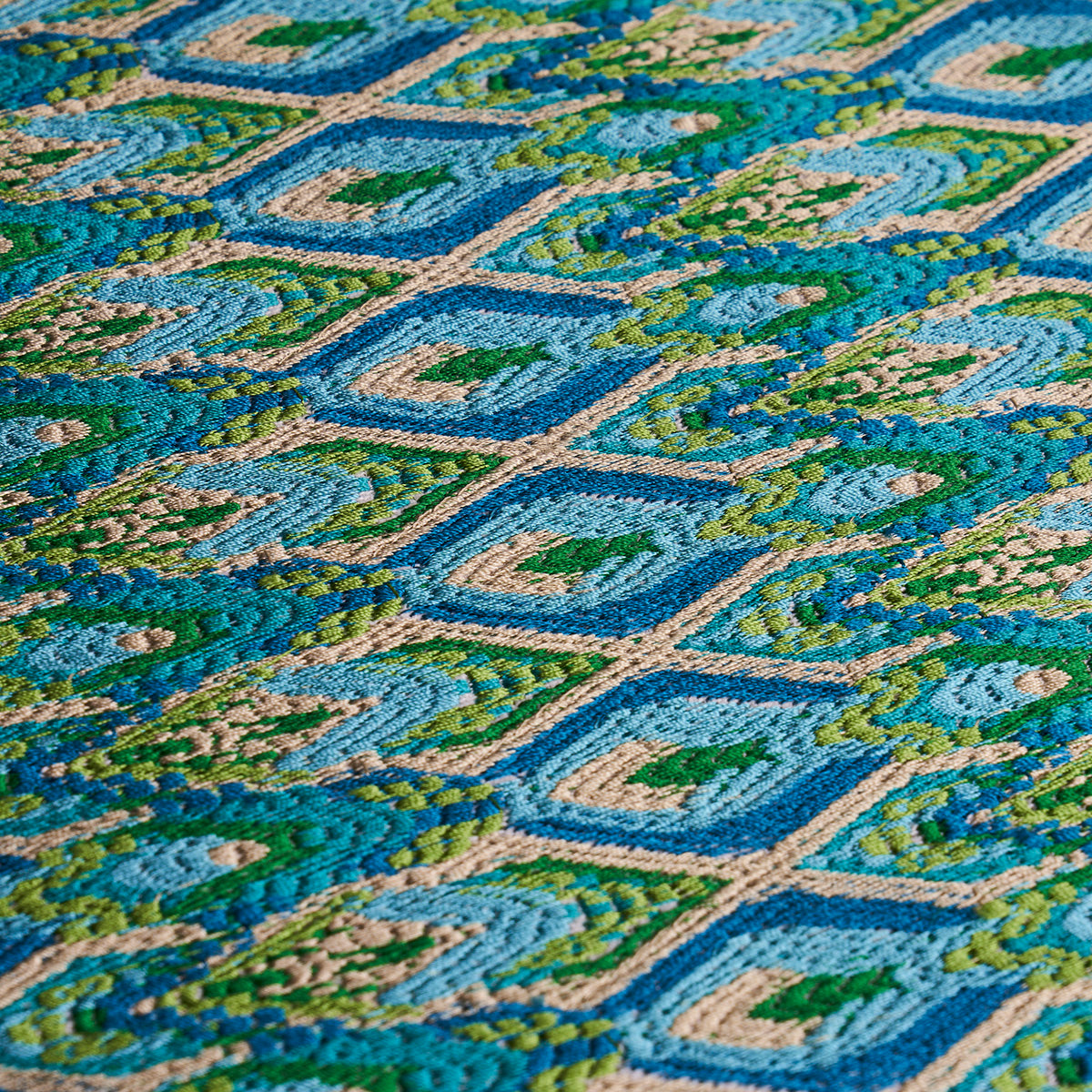 LORIKEET-EMBROIDERY-PEACOCK-SCHUMACHER-81470 - Schumacher Fabric