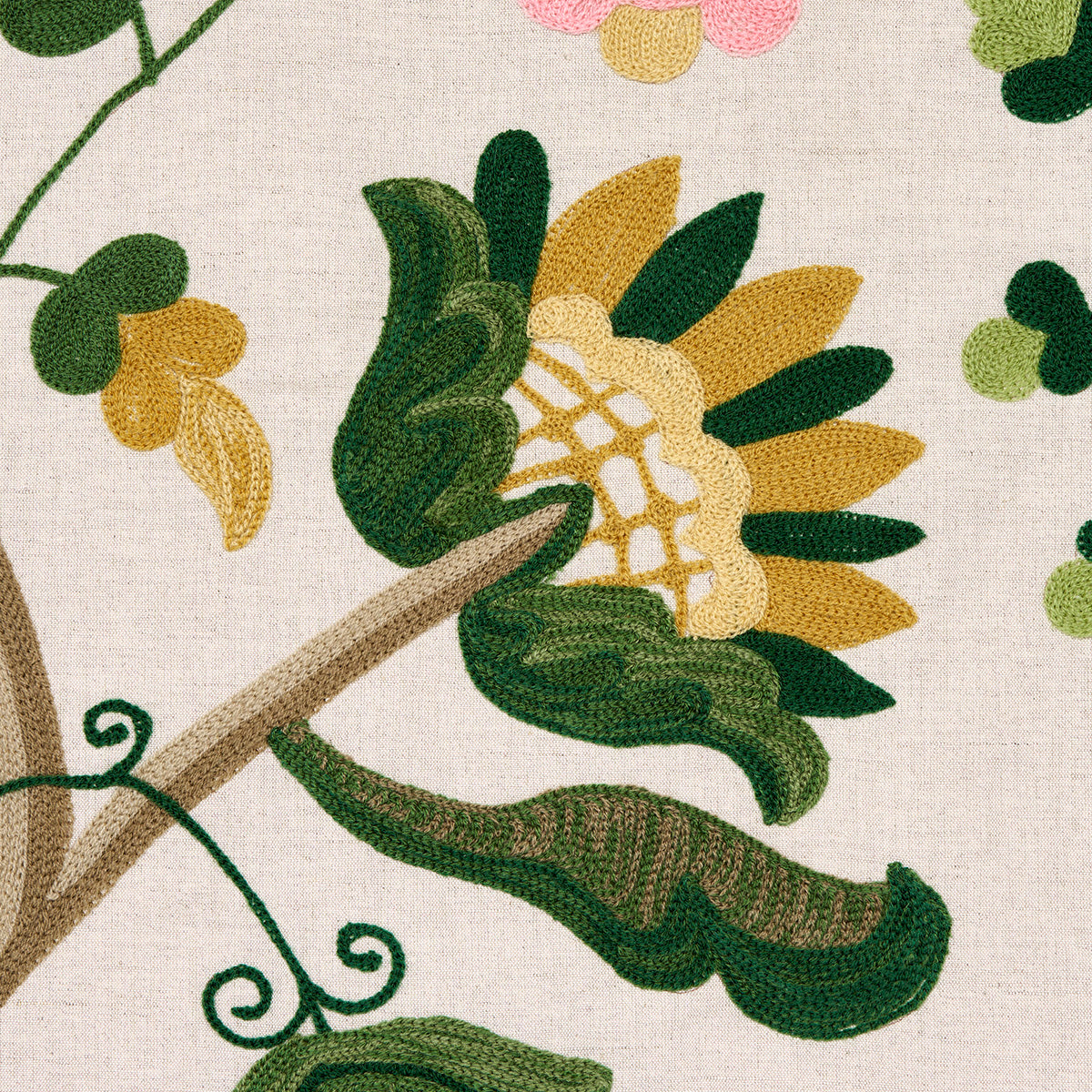 MANDEVILLA-EMBROIDERY-PINK-GREEN-SCHUMACHER-81511 - Schumacher Fabric