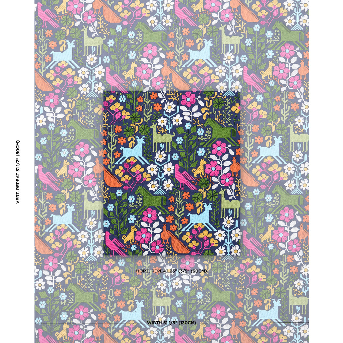 LUPITA-EMBROIDERY-MULTI-ON-NAVY-SCHUMACHER-81520 - Schumacher Fabric