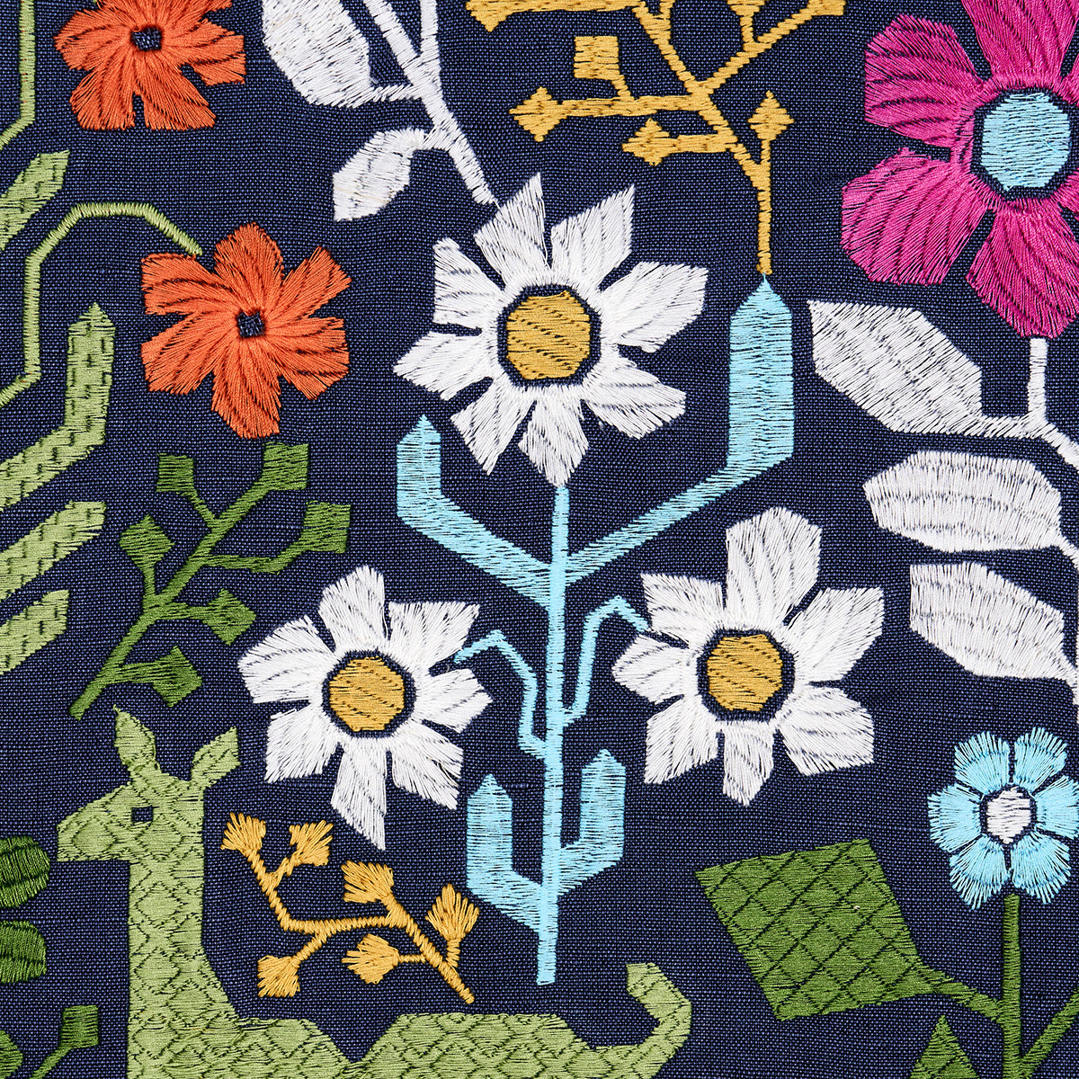 LUPITA-EMBROIDERY-MULTI-ON-NAVY-SCHUMACHER-81520 - Schumacher Fabric