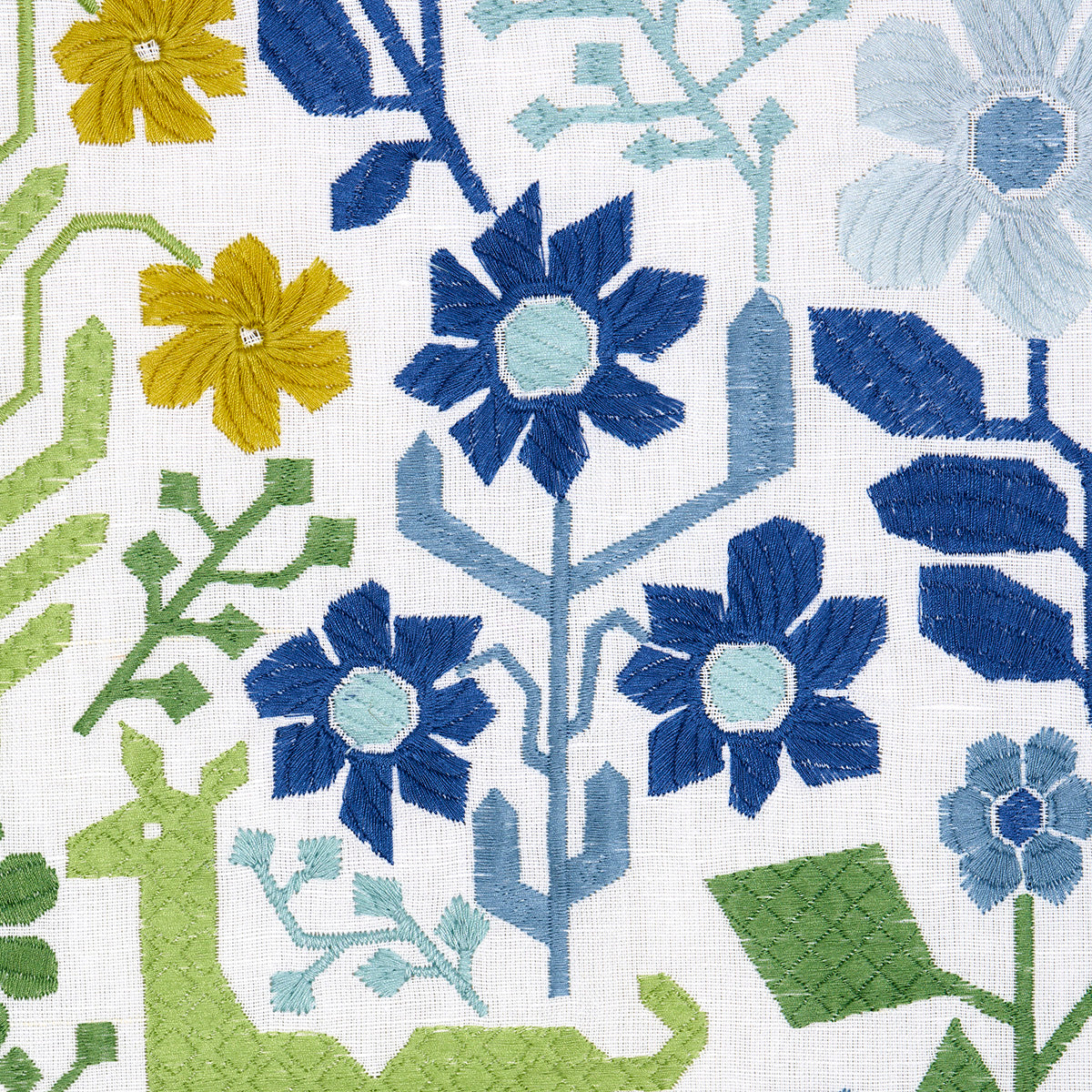 LUPITA-EMBROIDERY-GREEN-BLUE-SCHUMACHER-81521 - Schumacher Fabric