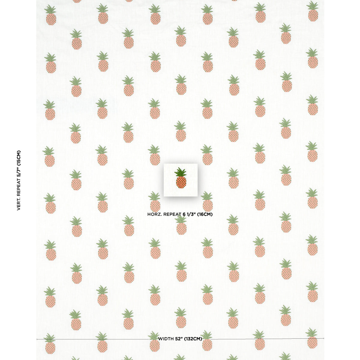 PINEAPPLE-EMBROIDERY-APRICOT-ON-IVORY-SCHUMACHER-81530 - Schumacher Fabric