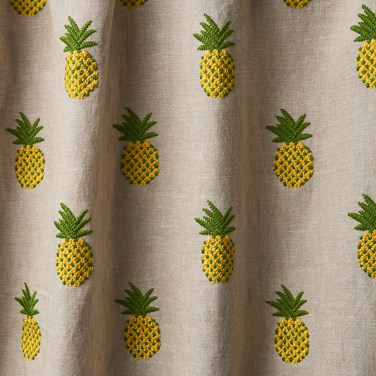 PINEAPPLE-EMBROIDERY-GREEN-ON-NATURAL-SCHUMACHER-81531 - Schumacher Fabric
