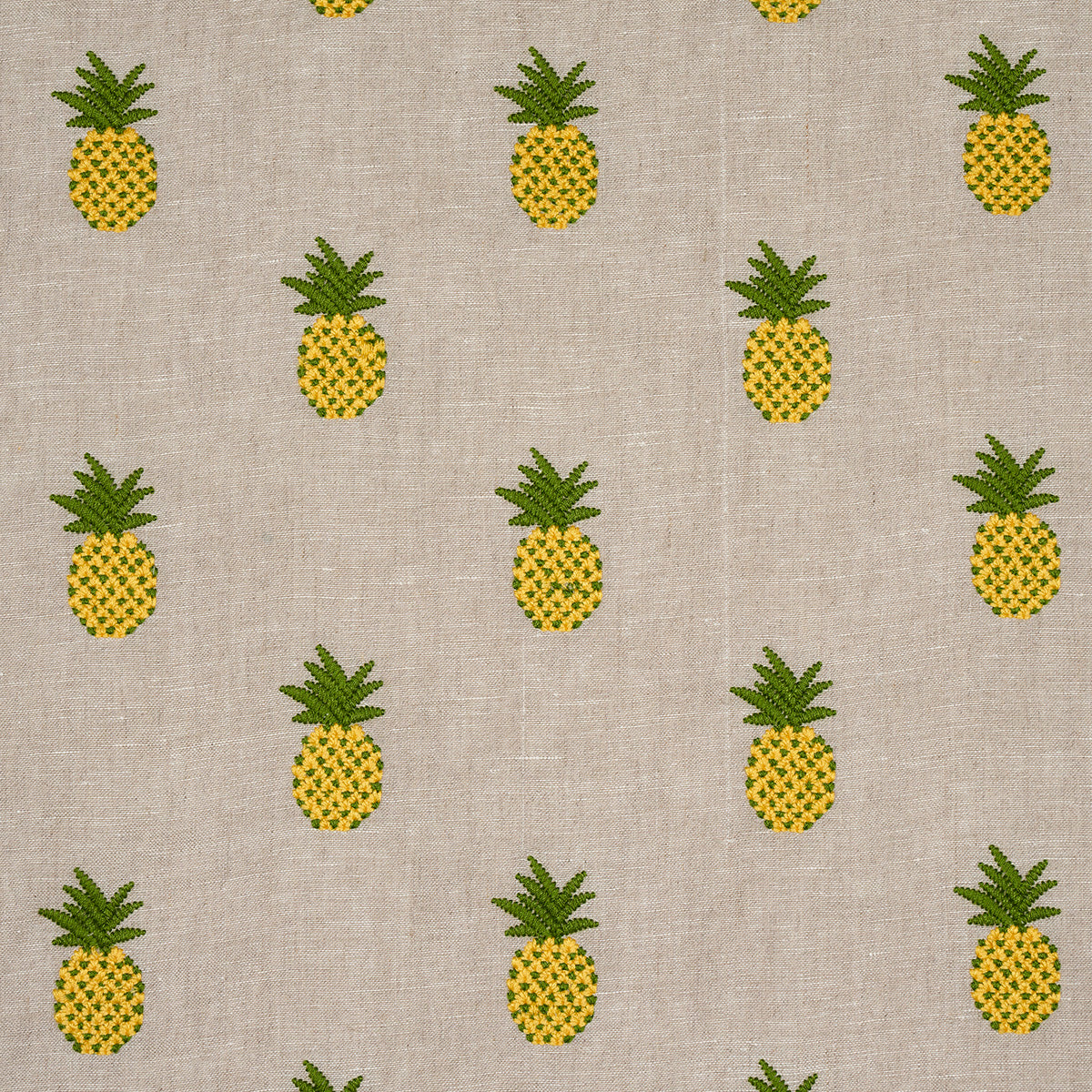 PINEAPPLE-EMBROIDERY-GREEN-ON-NATURAL-SCHUMACHER-81531 - Schumacher Fabric