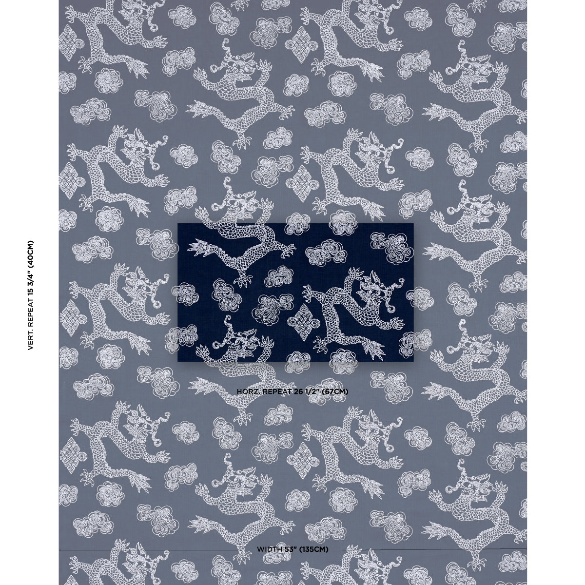 DRAGON-EMBROIDERY-NAVY-SCHUMACHER-81550 - Schumacher Fabric