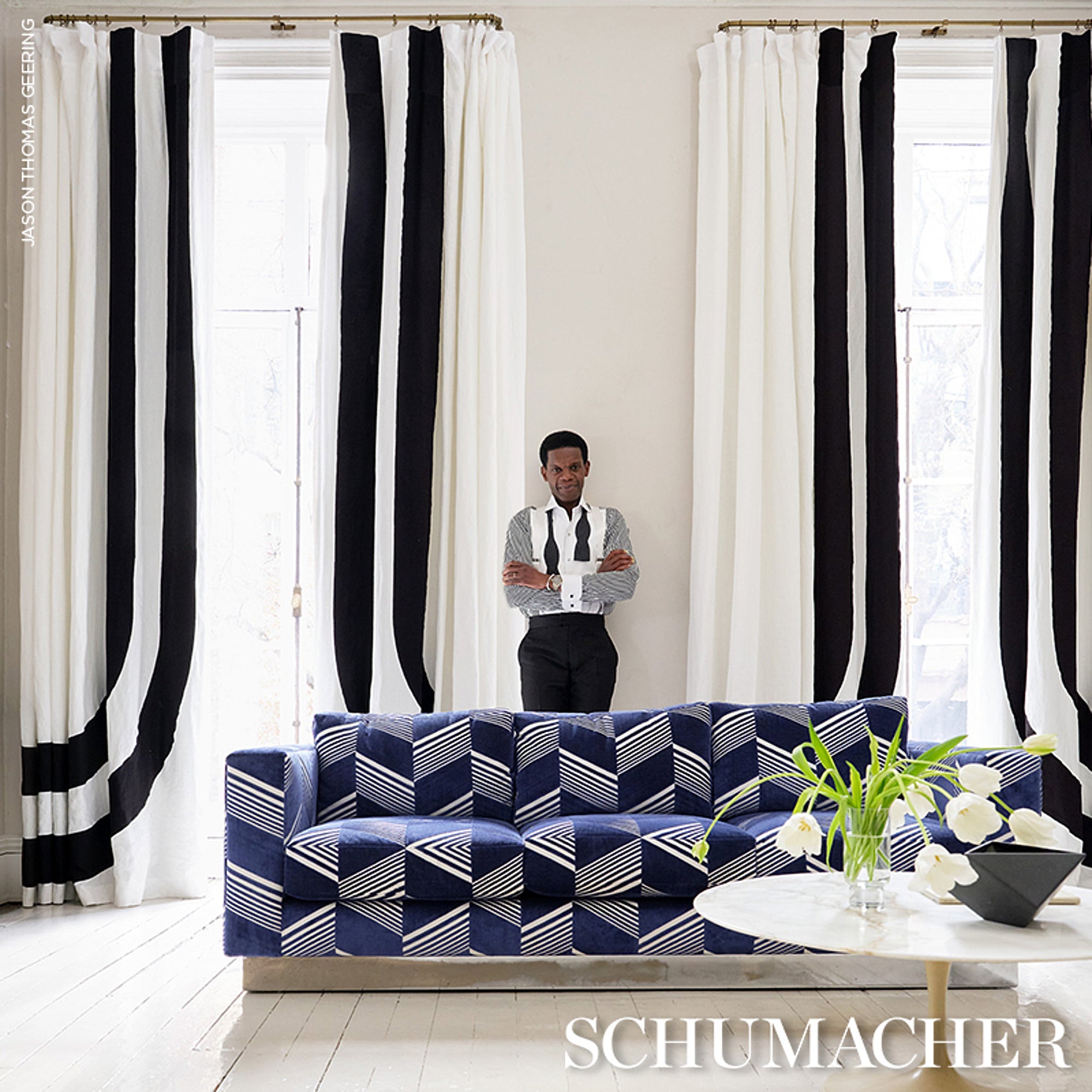 Jessie Cut Velvet - Navy & White - Schumacher 81571 Fabric - Schumacher Fabric