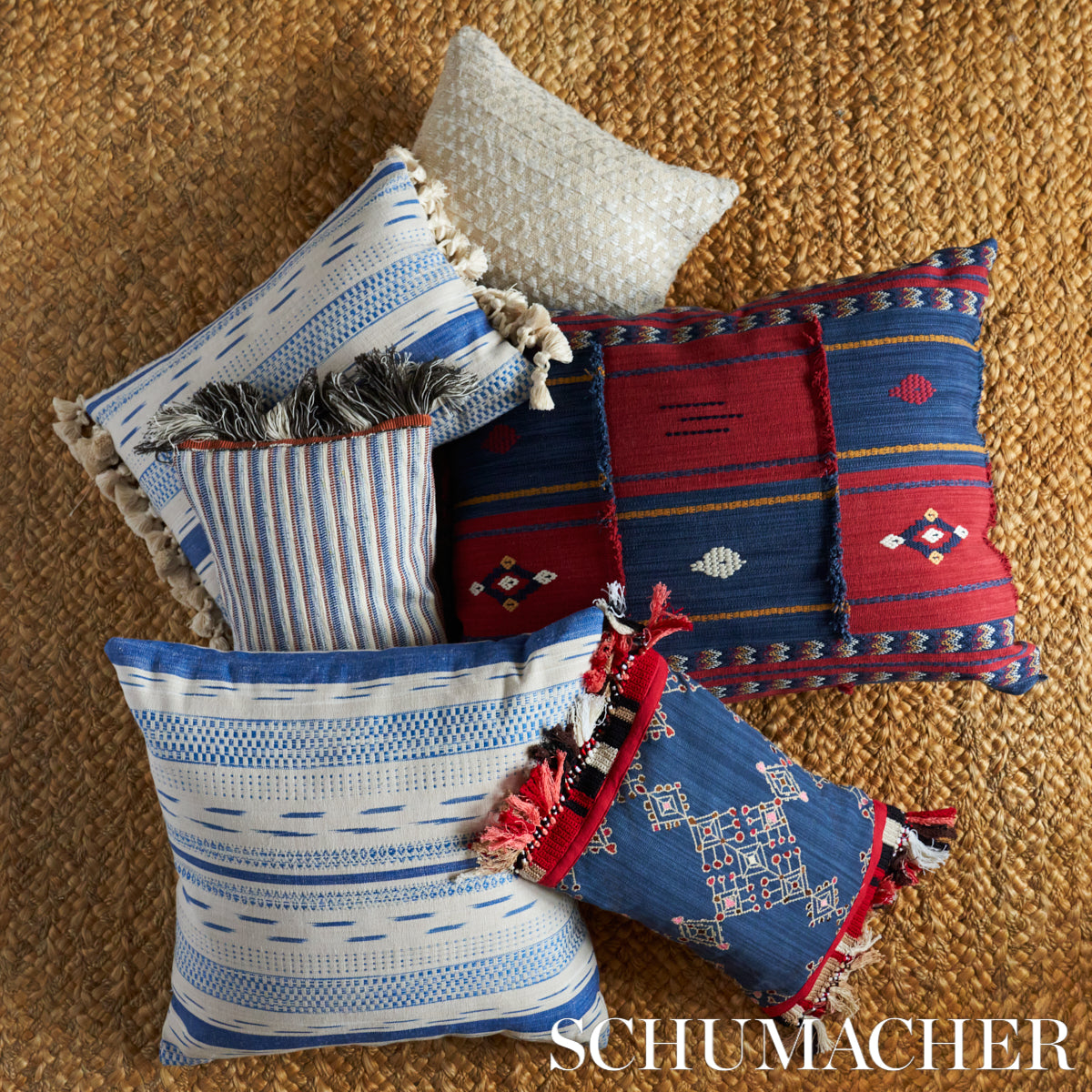 MIRZA-IKAT-STRIPE-BLUE-ON-NATURAL-SCHUMACHER-82110 - Schumacher Fabric
