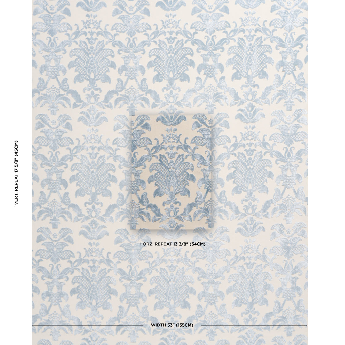 Limbourg Damask Velvet - Sky - Schumacher 82160 Fabric - Schumacher Fabric