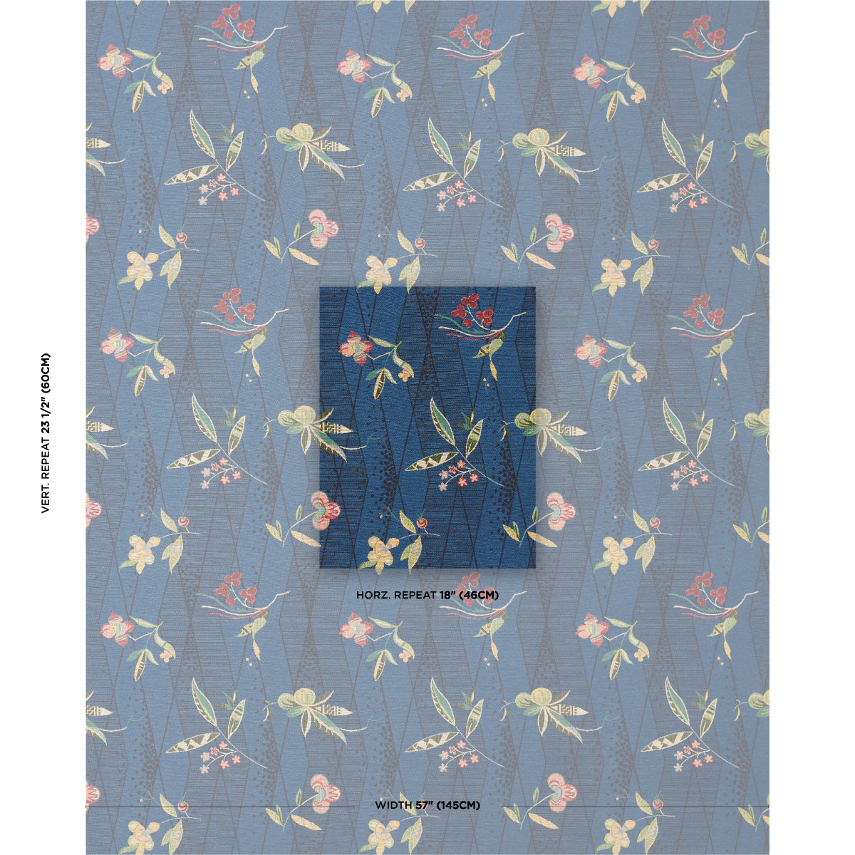 Romola Floral - Cadet - Schumacher 83141 Fabric - Schumacher Fabric