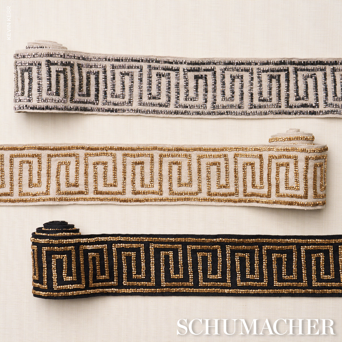 DELPHI-BEADED-TAPE-GOLD-ON-NATURAL-SCHUMACHER-83641 - Schumacher Trim