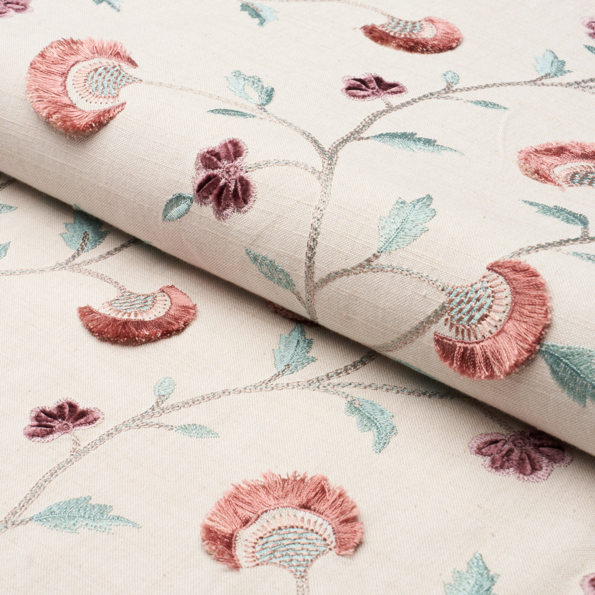 Iyla Embroidery - Rose & Natural - Schumacher 83660 Fabric - Schumacher Fabric